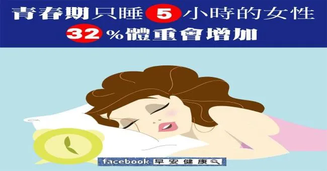 青春期只睡5小時的女性，32％體重會增加