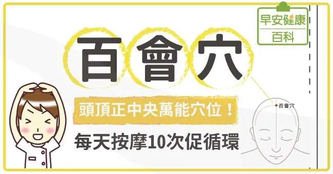 百會穴：頭頂正中央萬能穴位！每天按摩10次促循環
