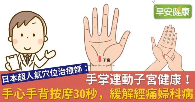 手掌連動子宮健康！手心手背按摩30秒，緩解經痛婦科病