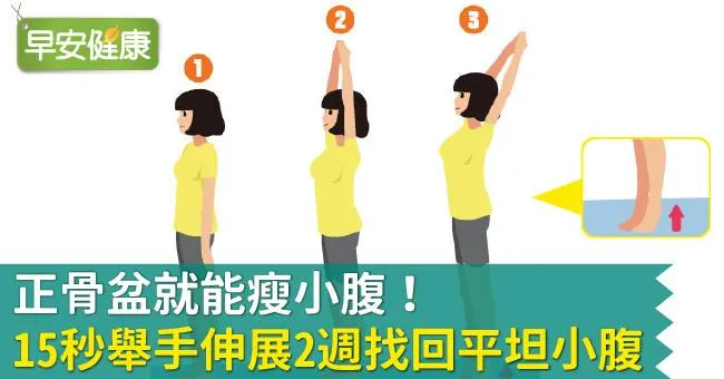 正骨盆就能瘦小腹！15秒舉手伸展2週找回平坦小腹