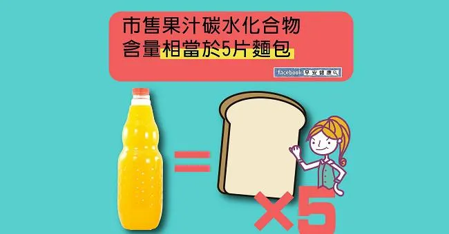 市售果汁碳水化合物含量，相當於5片麵包