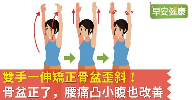 雙手一伸矯正骨盆歪斜！骨盆正了，腰痛凸小腹也改善
