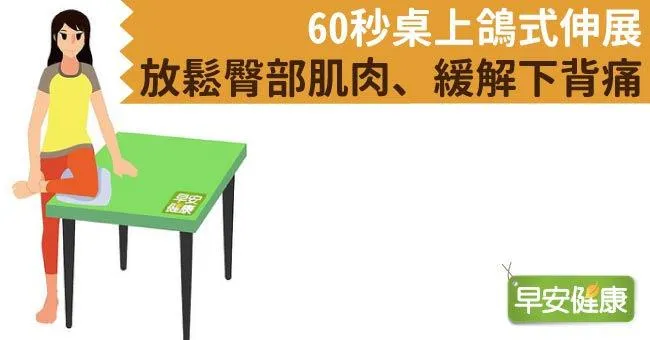 60秒桌上鴿式伸展，放鬆臀部肌肉、緩解下背痛