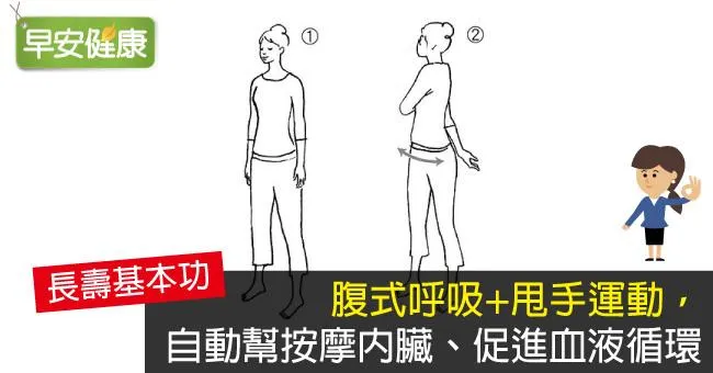 腹式呼吸+甩手運動，自動幫按摩內臟、促進血液循環