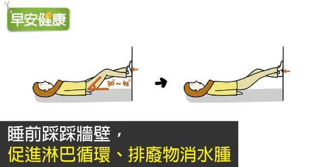 睡前踩踩牆壁，促進淋巴循環、排廢物消水腫