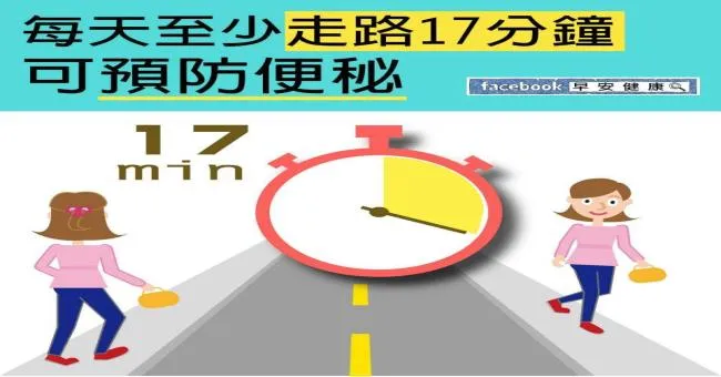 每天至少走路17分鐘，可預防便秘