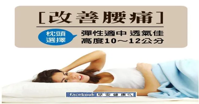 改善腰痛，枕頭選擇彈性適中、透氣佳，高度10~12公分