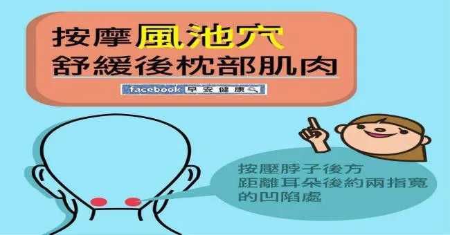 按摩風池穴，鬆弛後頸部肌肉