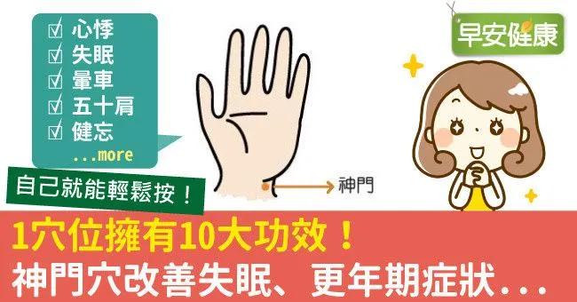 1穴位擁有10大功效！神門穴改善失眠、更年期症狀..