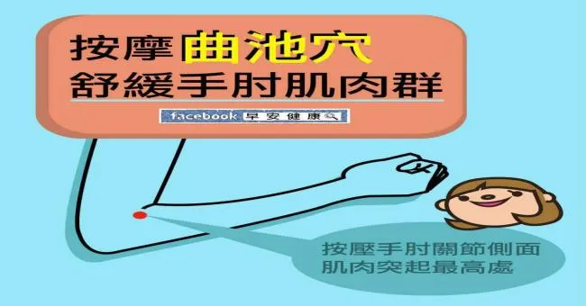 按摩曲池穴，舒緩手肘肌肉群