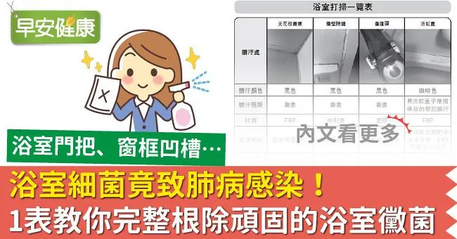 浴室細菌竟致肺病感染！1表教你完整根除頑固的浴室黴菌！