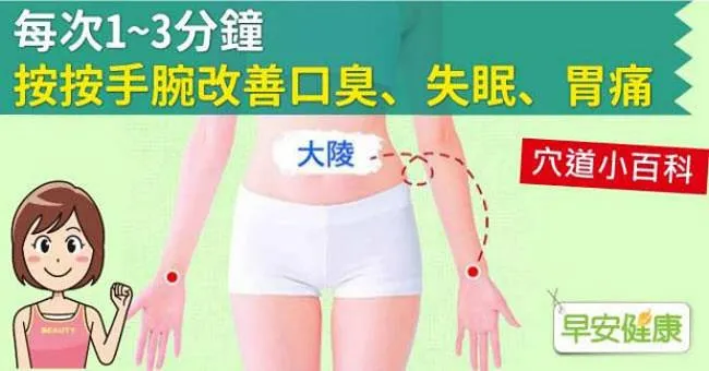 每次1～3分鐘，按按手腕改善口臭、失眠、胃痛
