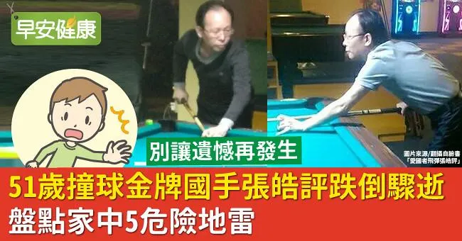 51歲撞球金牌國手張皓評跌倒驟逝！盤點家中5危險地雷