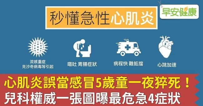 心肌炎誤當感冒5歲童一夜猝死！兒科權威一張圖曝最危急4症狀