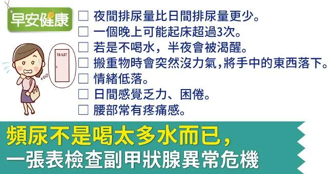 頻尿不是喝太多水而已，一張表檢查副甲狀腺異常危機