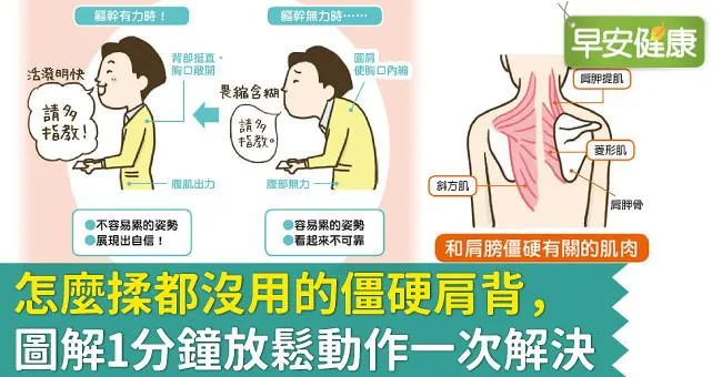 怎麼揉都沒用的僵硬肩背，圖解1分鐘放鬆動作一次解決