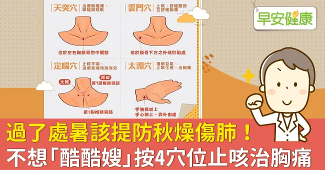過了處暑該提防秋燥傷肺！不想「酷酷嫂」按4穴位止咳治胸痛