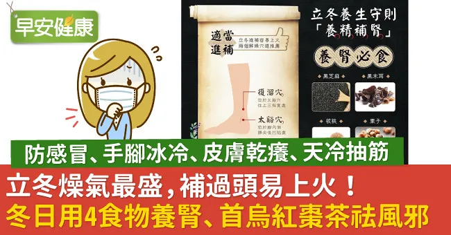 立冬燥氣最盛，補過頭易上火！冬日用4食物養腎、首烏紅棗茶祛風邪