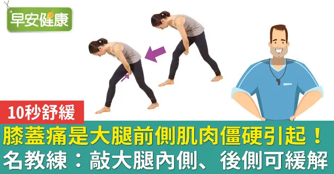 膝蓋痛是大腿前側肌肉僵硬引起！名教練：敲大腿內側、後側可緩解