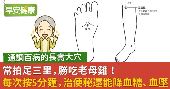 常拍足三里，勝吃老母雞！每次按5分鐘，治便秘還能降血糖、血壓