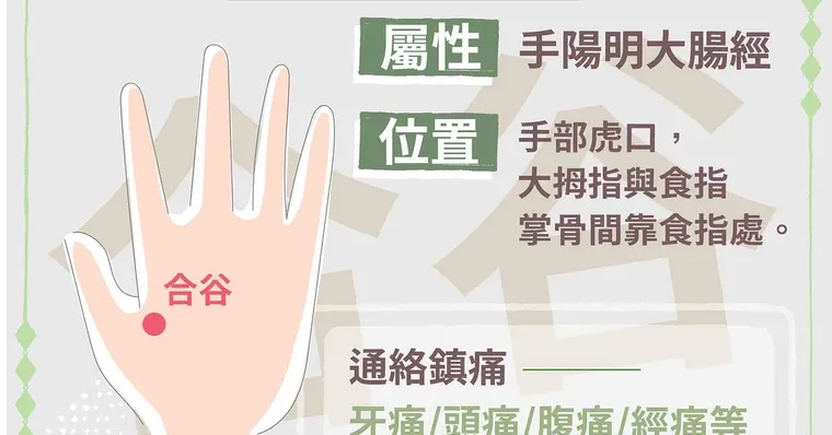 合谷穴是止痛大穴，按按虎口1分鐘讓經痛、頭痛退散！
