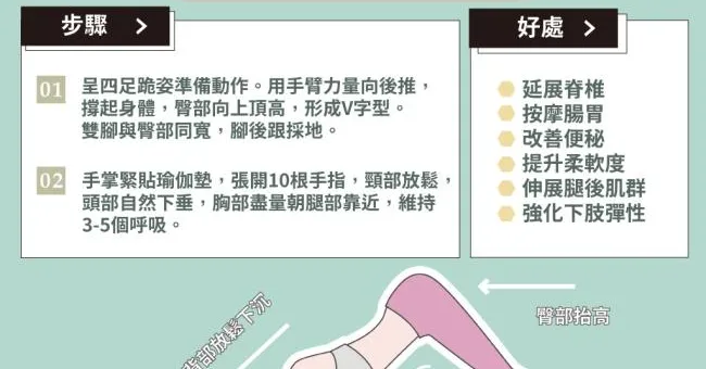 瑜伽「下犬式」伸展脊椎，改善駝背消疲勞，便祕也好轉！