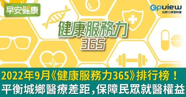 2022年9月《健康服務力365》排行榜！平衡城鄉醫療差距，保障民眾就醫權益