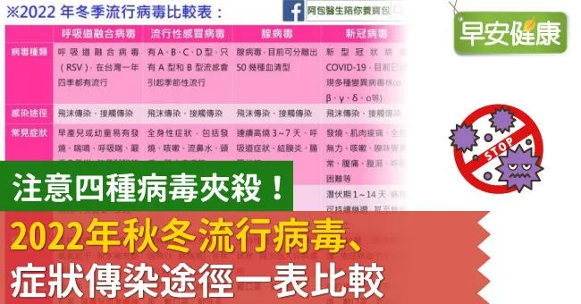 注意四種病毒夾殺！2022年秋冬流行病毒症狀、傳染途徑一表比較