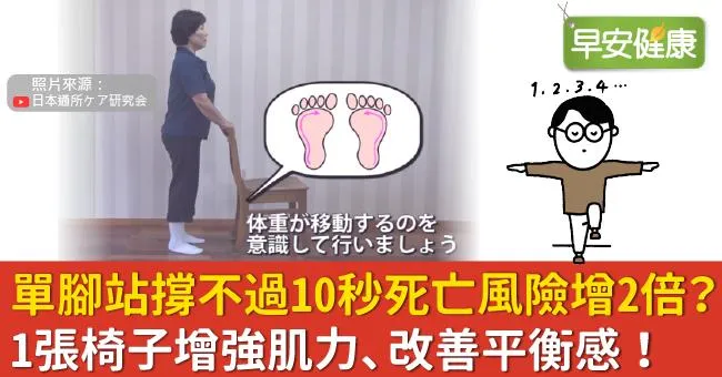 單腳站撐不過10秒死亡風險增2倍？1張椅子增強肌力、改善平衡感！