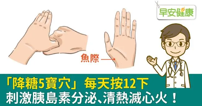 「降糖5寶穴」每天按12下，刺激胰島素分泌、清熱滅心火！