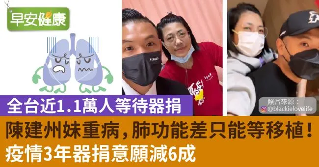 陳建州妹重病，肺功能差只能等移植！疫情3年器捐意願減6成，全台近1.1萬人等待器捐