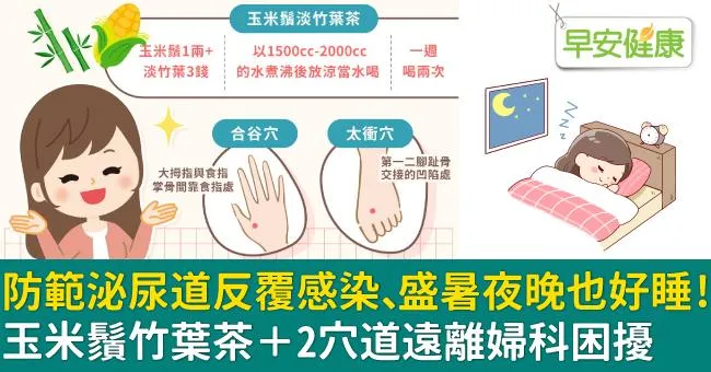 防範泌尿道反覆感染、盛暑夜晚也好睡！玉米鬚竹葉茶＋2穴道遠離婦科困擾