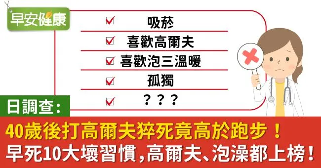 40歲後打高爾夫猝死竟高於跑步！日調查早死10大壞習慣，高爾夫、泡澡都上榜！