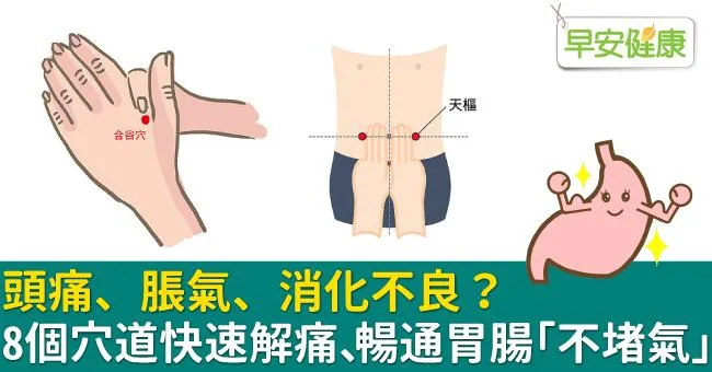 頭痛、脹氣、消化不良？8個穴道快速解痛、暢通胃腸「不堵氣」