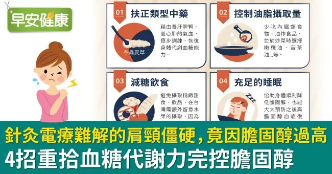 針灸電療也難解的肩頸僵硬，竟因膽固醇過高！4招重拾血糖代謝力完控膽固醇