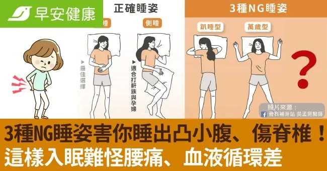 3種NG睡姿害你睡出凸小腹、傷脊椎！這樣入眠難怪腰痛、血液循環差