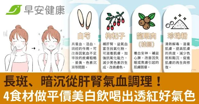 長斑、暗沉從肝腎氣血調理！4食材做平價美白飲喝出白裡透紅好氣色