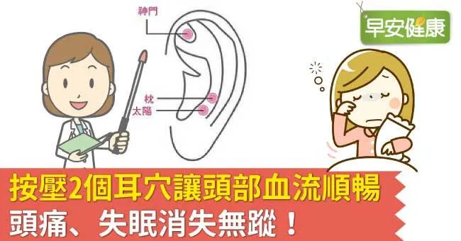 按壓2個耳穴讓頭部血流順暢，頭痛、失眠消失無蹤！