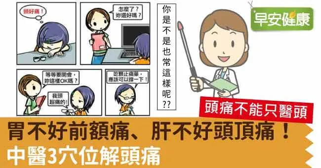 胃不好前額痛、肝不好頭頂痛！中醫3穴位解頭痛