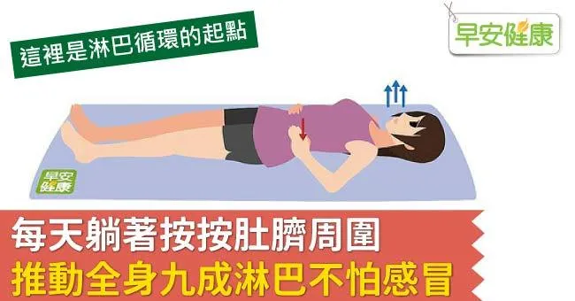 每天躺著按按肚臍周圍，推動全身九成淋巴不怕感冒