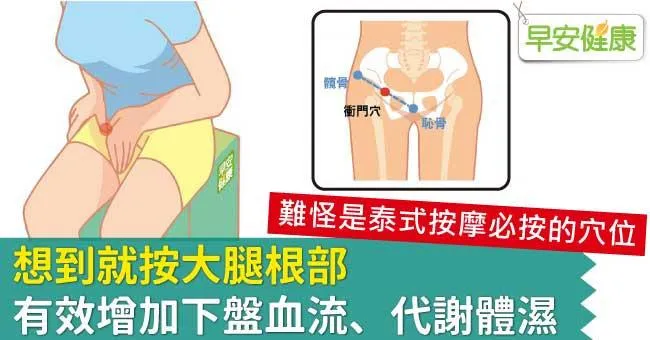 想到就按大腿根部，有效增加下盤血流、代謝體濕