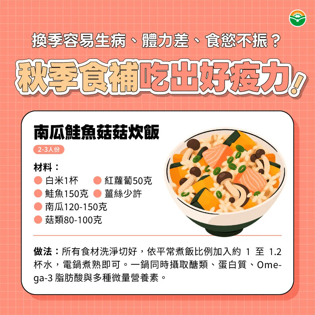 馬光中醫_秋季食補_南瓜鮭魚菇菇炊飯
