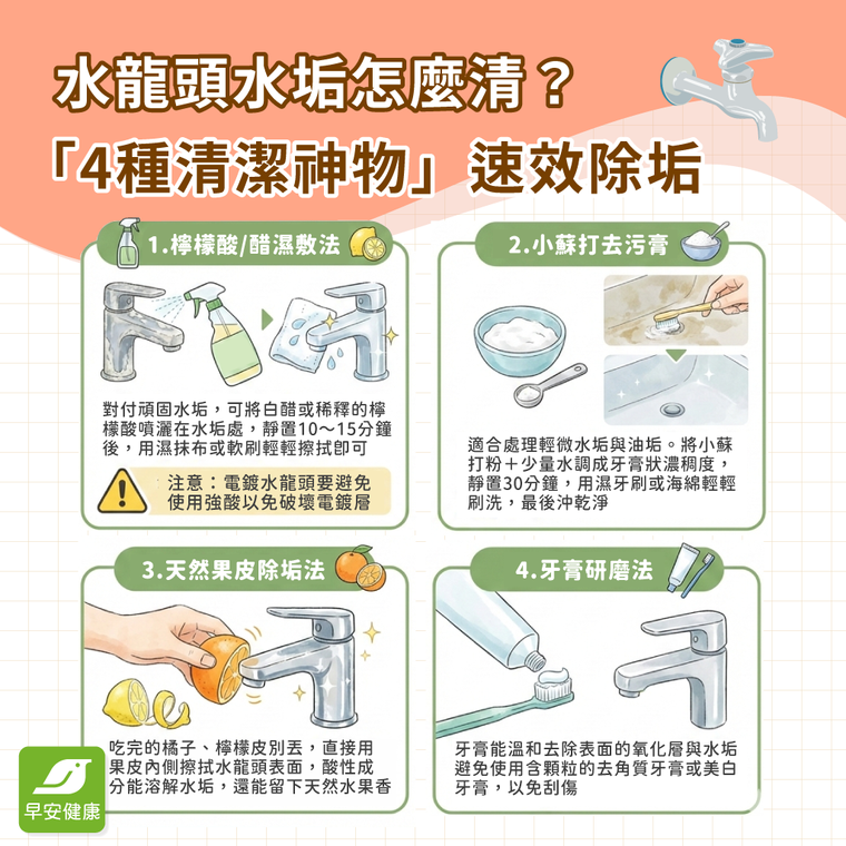 水龍頭水垢怎麼清？專家教「4清潔神物」速效除垢，秒變亮晶晶